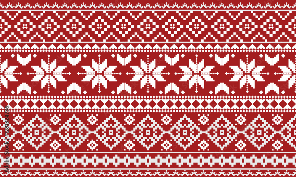 Cross Stitch embroidery pattern. Traditional Ukrainian. Geometric ethnic pattern. Textile ornamentation, fabric, Hand stitched pattern, Cultural stitching pixel art, scarf, carpet, rug Cross Stitch embroidery pattern. Traditional Ukrainian. Geometric ethnic pattern. Textile ornamentation, fabric, Hand stitched pattern, Cultural stitching pixel art, scarf, carpet, rug