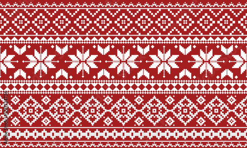 Cross Stitch embroidery pattern. Traditional Ukrainian. Geometric ethnic pattern. Textile ornamentation, fabric, Hand stitched pattern, Cultural stitching pixel art, scarf, carpet, rug