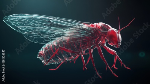 Cicada Tymbal Muscle Fiber Architecture Revealed in High-Resolution Imagery Science Lab Macro Photography Dark Background Detailed View photo