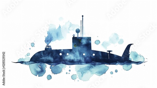 Watercolor Submarine Illustration Vector