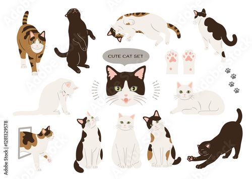 猫の手描きイラストセット