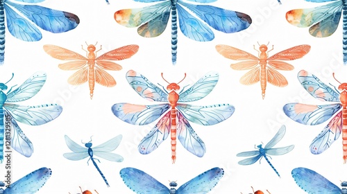 Colourful Dragonfly Seamless Pattern for Wallpapers and Backgrounds