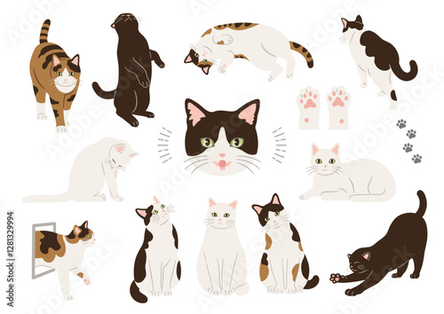 猫の手描きイラストセット