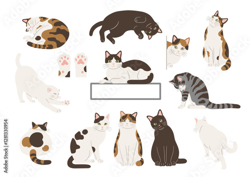 猫の手描きイラストセット