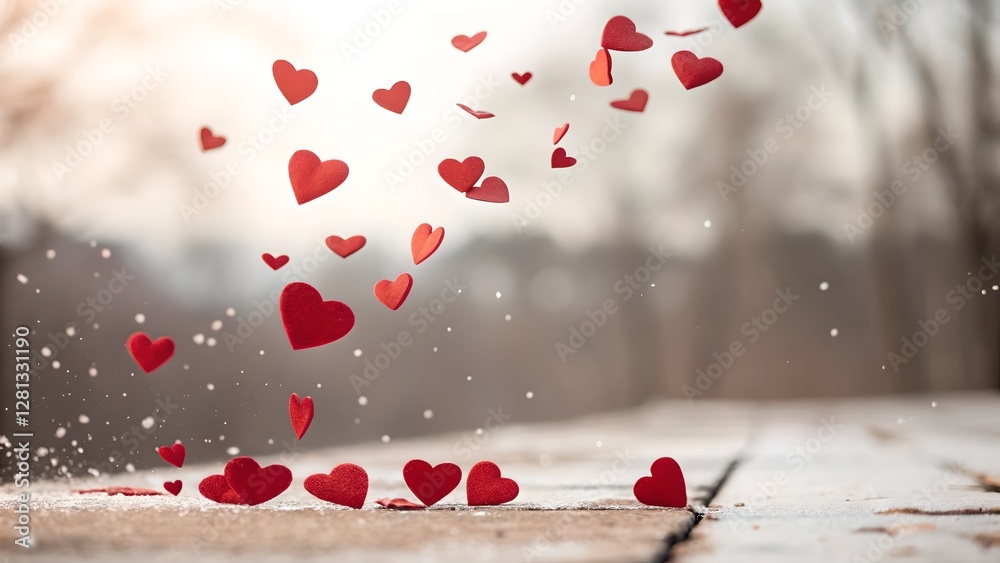 Falling in Love Red Hearts Winter Wonderland