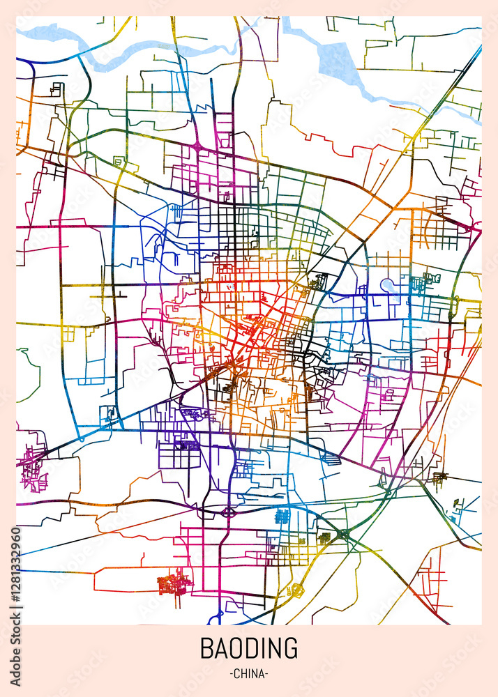 Baoding China City Map, downtown tourism, house art travel, scenic metropolis concept, travel art city, patriotic abstract banner