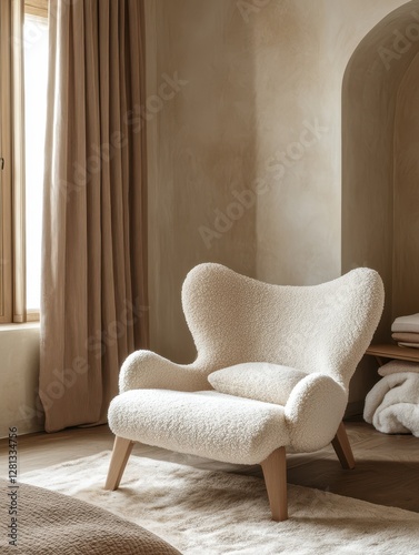 An elegant armchair surrounded by natural light in a room