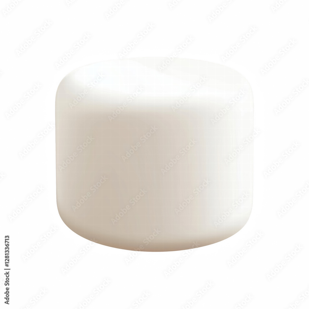 Realistic illustration of a single white marshmallow, cylindrical in shape with a smooth texture and soft edges, isolated on transparent background. Realistic illustration of a single white marshmallow, cylindrical in shape with a smooth texture and soft edges, isolated on transparent background.