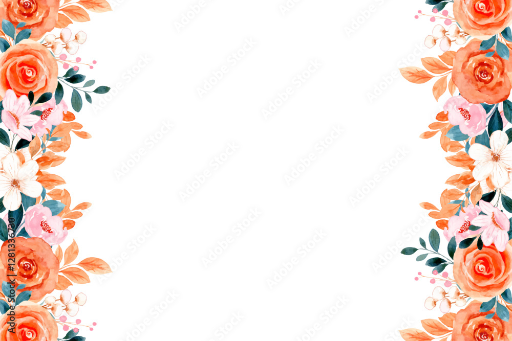 Vector floral seamless border. Summer flowers, green leaves. Vector floral seamless border. Summer flowers, green leaves.