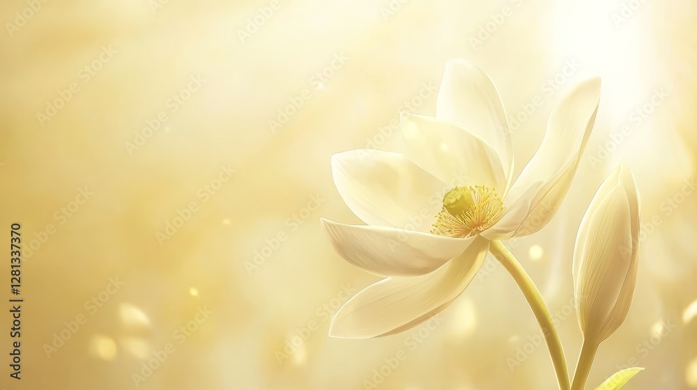 Elegant white flower in bloom against a cheerful yellow background