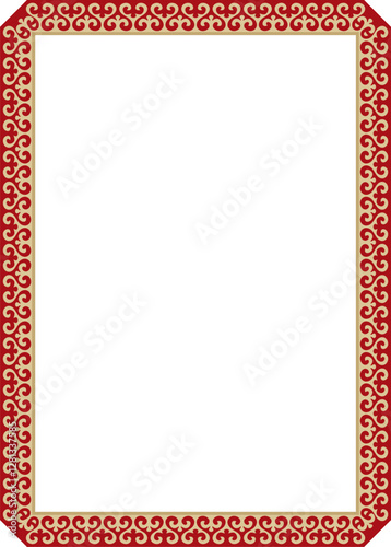 Vector gold with red square Kazakh national ornament. Ethnic pattern of the peoples of the Great Steppe