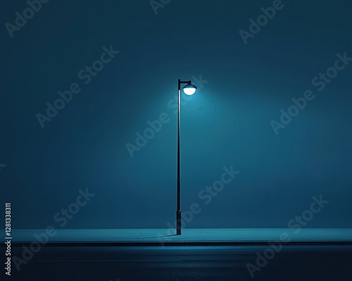 Solitary streetlight in a foggy night.