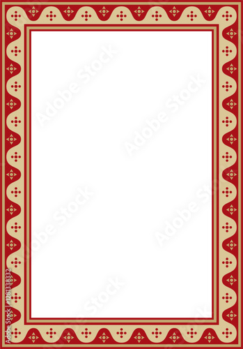 Vector red and gold square gothic ornament. Medieval European rectangle, border. Classic pattern of the Germans, Angles, Saxons, Franks