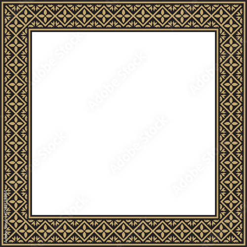 Vector gold and black square classic renaissance ornament. Rectangle, european border, revival style frame