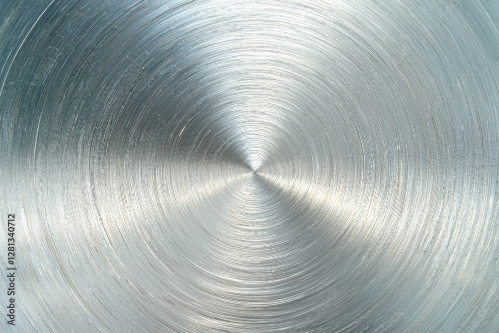 Obraz premium Radial brushed stainless steel metallic texture close up, showcasing intricate patterns and a shiny finish, ideal for design projects.