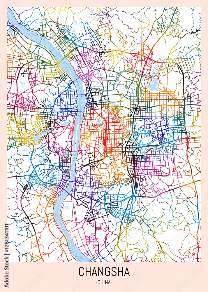 Obraz premium Changsha China City Map, downtown tourism, house art travel, scenic metropolis concept, travel art city, patriotic abstract banner