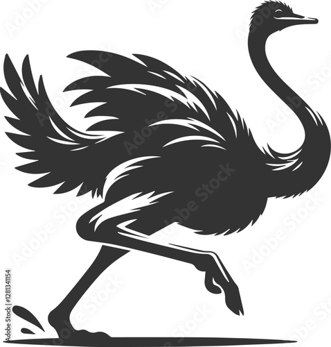 Ostrich leaning forward, ready to run animal silhouette vector