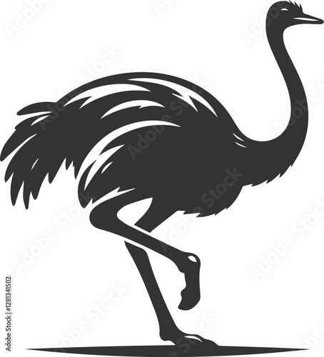 Ostrich leaning forward, ready to run animal silhouette vector