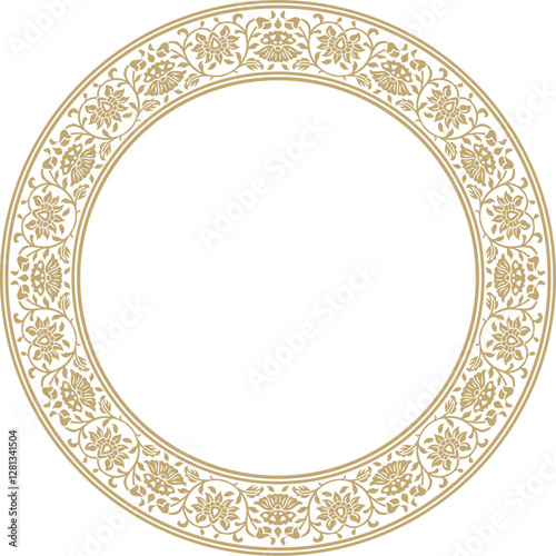 Vector golden round Turkish national ornament. Ottoman border, frame. Ethnic floral circle, ring, Seljuk Turks pattern. Decoration of the Sultan's palaces