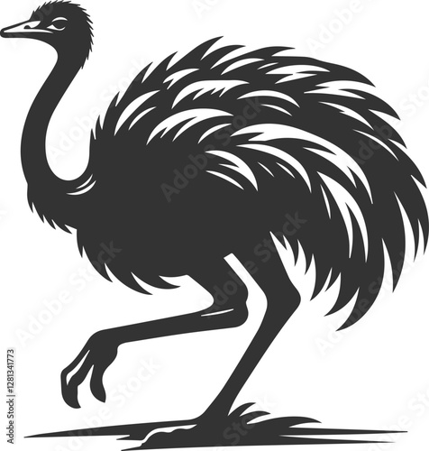 Ostrich leaning forward, ready to run animal silhouette vector