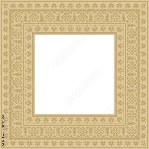 Vector golden square Turkish national ornament. Ottoman border, frame. Ethnic floral rectangle, Seljuk Turks pattern. Decoration of the Sultan's palaces