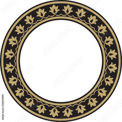 Vector gold and black round Turkish national ornament. Ottoman border, frame. Ethnic floral circle, ring, Seljuk Turks pattern. Decoration of the Sultan's palaces