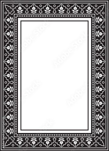 Vector monochrome black square turkish national ornament. Ottoman border, frame. Ethnic floral rectangle, Seljuk Turks pattern. Decoration of the Sultan's palaces