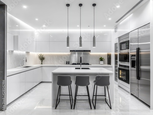 Modern and Minimalist Kitchen Displays with Three Pendant Lights