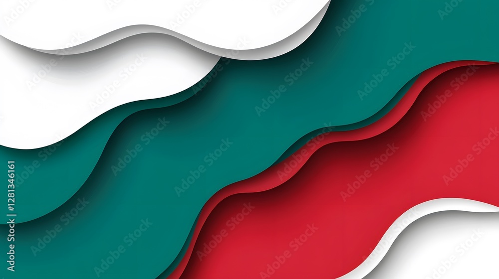 Fototapeta premium Abstract Red Green White Wave Layers Background