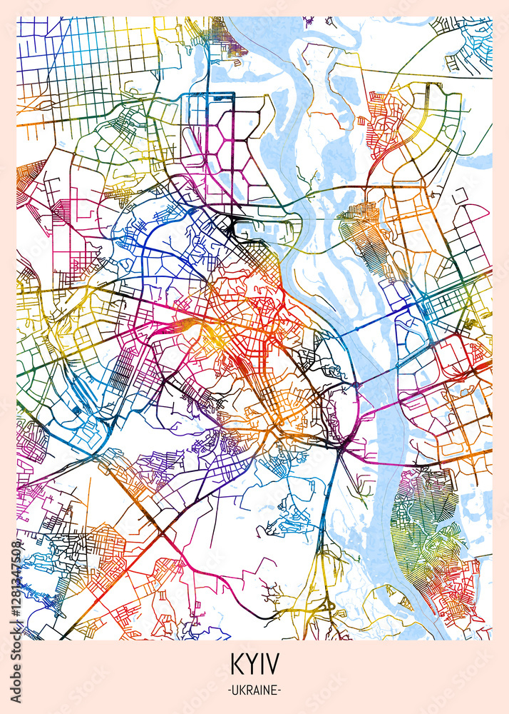 Naklejka premium Kyiv Ukraine City Map, downtown tourism, house art travel, scenic metropolis concept, travel art city, patriotic abstract banner