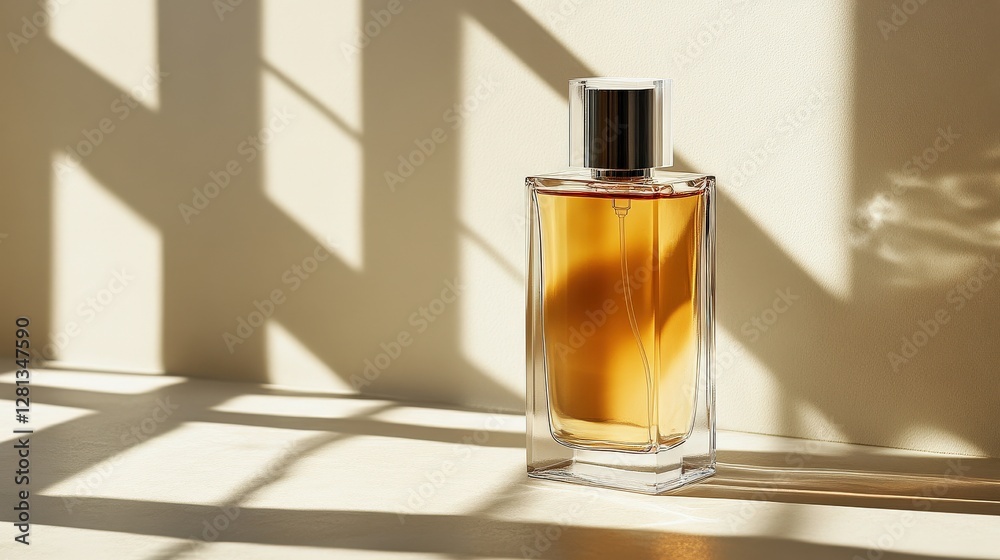 Elegant Perfume Bottle Displayed in Minimalist Style with Shadows Elegant Perfume Bottle Displayed in Minimalist Style with Shadows