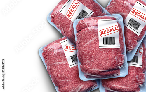 Ground Meat Recall concept as a symbol of contaminated beef or Bacterial outbreak with salmonella or listeria foodborne illness causing possible food poisoning with dangerous bacteria as a public heal