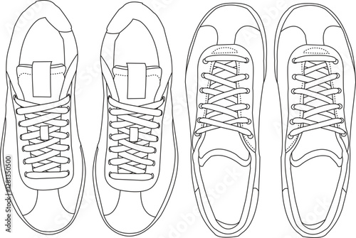 Set of Shoes sneaker outline drawing vector symbol icon Set of sneaker icon, shoe icon vector collection, sneaker icon simple Collection Men's footwear, new shoe illustration	