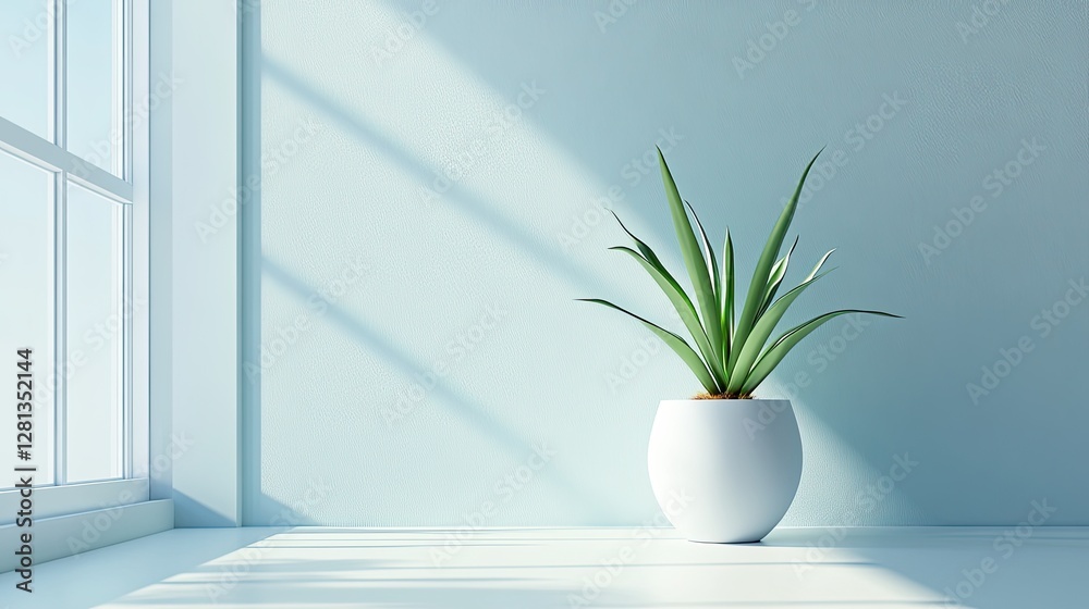 Fototapeta premium Modern Indoor Plant in Bright Room with Soft Shadows and Light