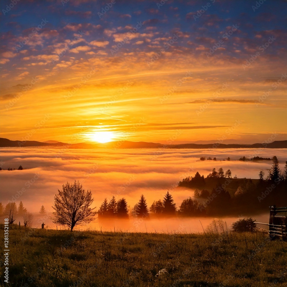 Majestic sunset of the mountains landscape. Wonderful Nature Majestic sunset of the mountains landscape. Wonderful Nature