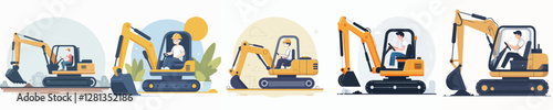 Vector of a person driving an excavator