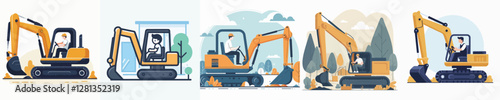 Vector of a person driving an excavator