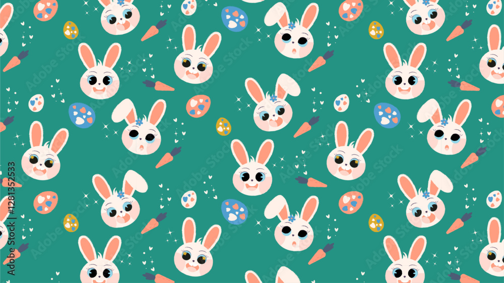 Naklejka premium Honey Bunny Pattern. Happy Easter! Easter Bunny. Vector Illustration