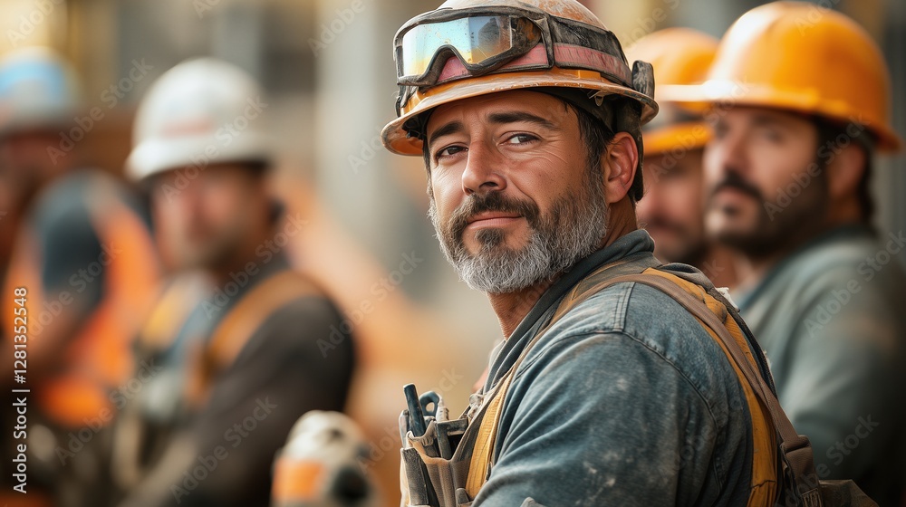 A group of construction workers collaborating on-site