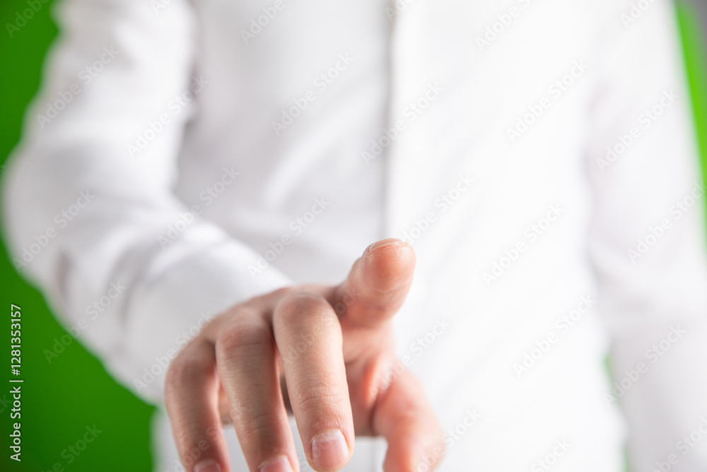 Fototapeta premium Human hand touching in empty screen.