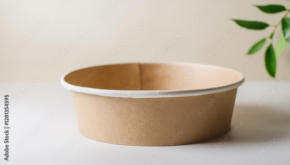 Paper bowl mockup on white surface. Container for food. Eco-friendly. Disposable tableware. Paper bowl mockup on white surface. Container for food. Eco-friendly. Disposable tableware.