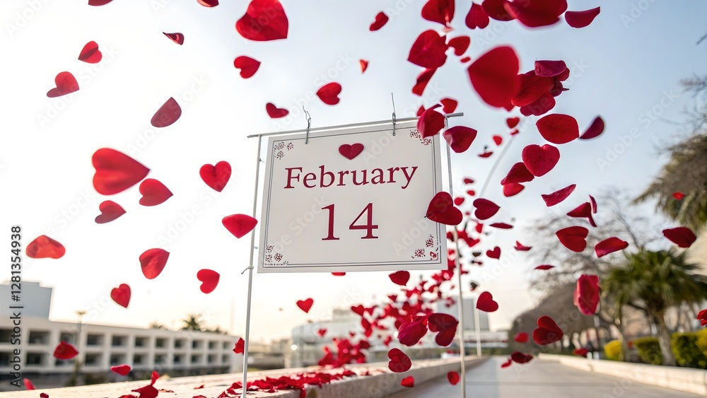 Romantic Valentine's Day Scene with Falling Rose Petals