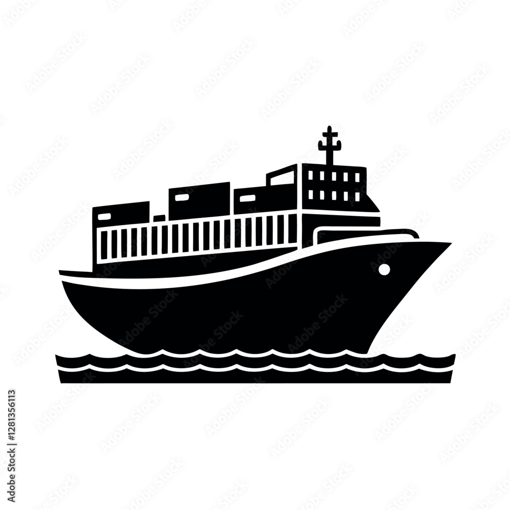 Obraz premium Freight Ship Silhouette Vector Image