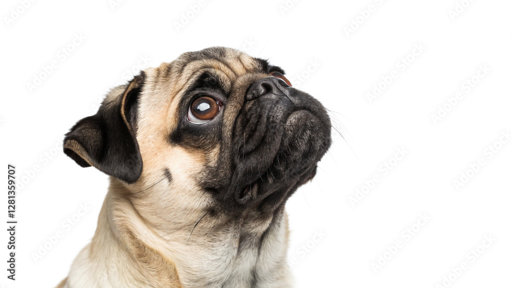 Obraz premium A pug looking up with a curious expression, isolated