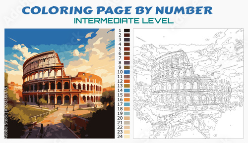 Rome Colosseum Paint by Number | Digital Coloring Page for Relaxation