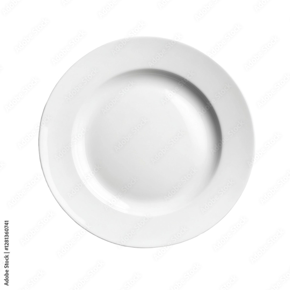Empty White Dinner Plate, Porcelain, Isolated on Black Background Empty White Dinner Plate, Porcelain, Isolated on Black Background