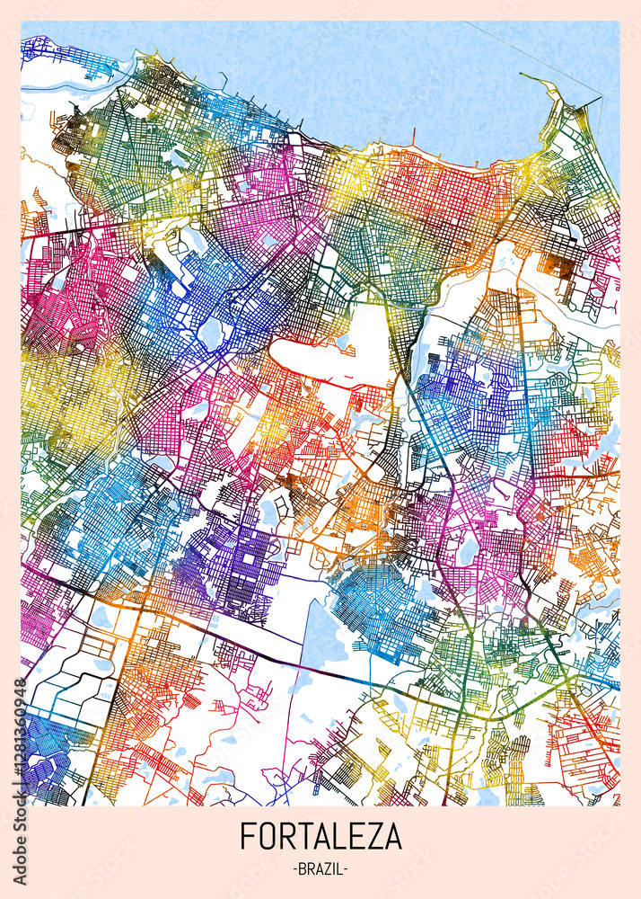 Fortaleza Brazil City Map, downtown tourism, house art travel, scenic metropolis concept, travel art city, patriotic abstract banner