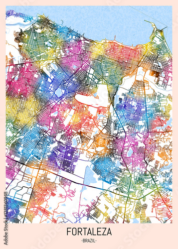 Obraz na płótnie Fortaleza Brazil City Map, downtown tourism, house art travel, scenic metropolis concept, travel art city, patriotic abstract banner w salonie