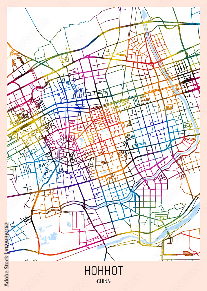 Hohhot China City Map, downtown tourism, house art travel, scenic metropolis concept, travel art city, patriotic abstract banner