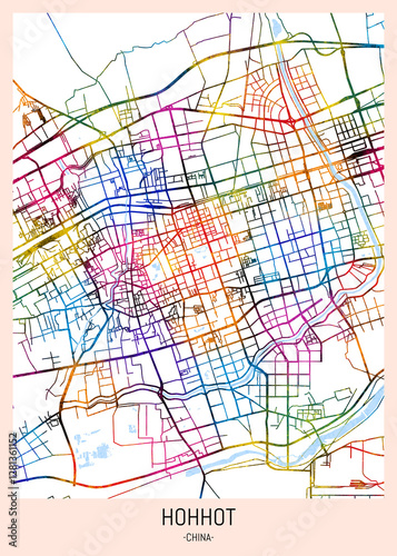 Obraz na płótnie Hohhot China City Map, downtown tourism, house art travel, scenic metropolis concept, travel art city, patriotic abstract banner w salonie